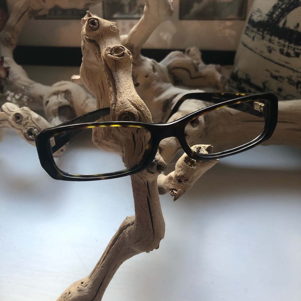 CHANEL Green Tortoise Embellished Eyeglass Frames
